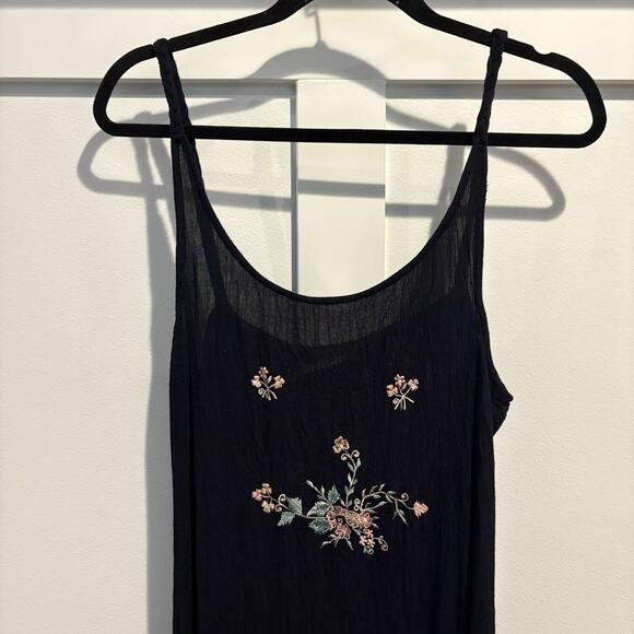 Magic Dress Womens Free Size Black Floral Embroidered Maxi Boho India Crinkle - Picture 3 of 11